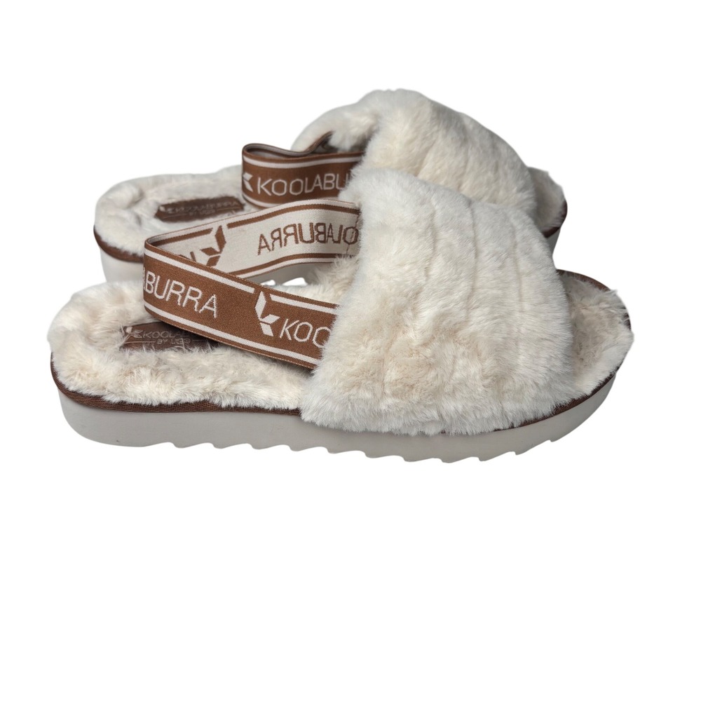 Koolaburra by‎ UGG Fuzz'n II Slippers Cream Faux Fur Slingback Cozy Slip On 8